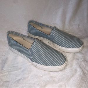 Keds blue/white striped slip on shoes sz 9